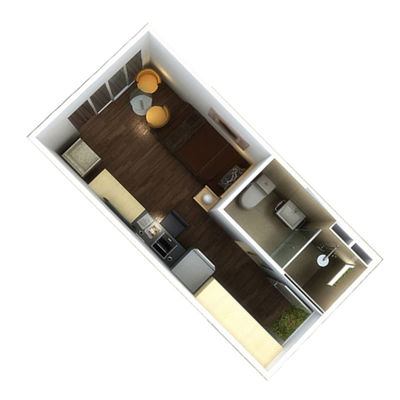 Tamamen Mobil Prefab 2 yatak odası Konteyner Evi Lüks Yaşama 20 FT Konteyner Tuvaletli Konteyner