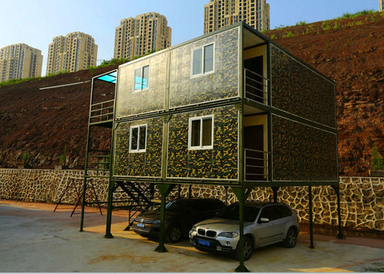 Çin Garaj ile Ordu Yeşil Küçük Konteyner Ofisi Üç Kat 2mm PVC Zemin Paneli Fabrika